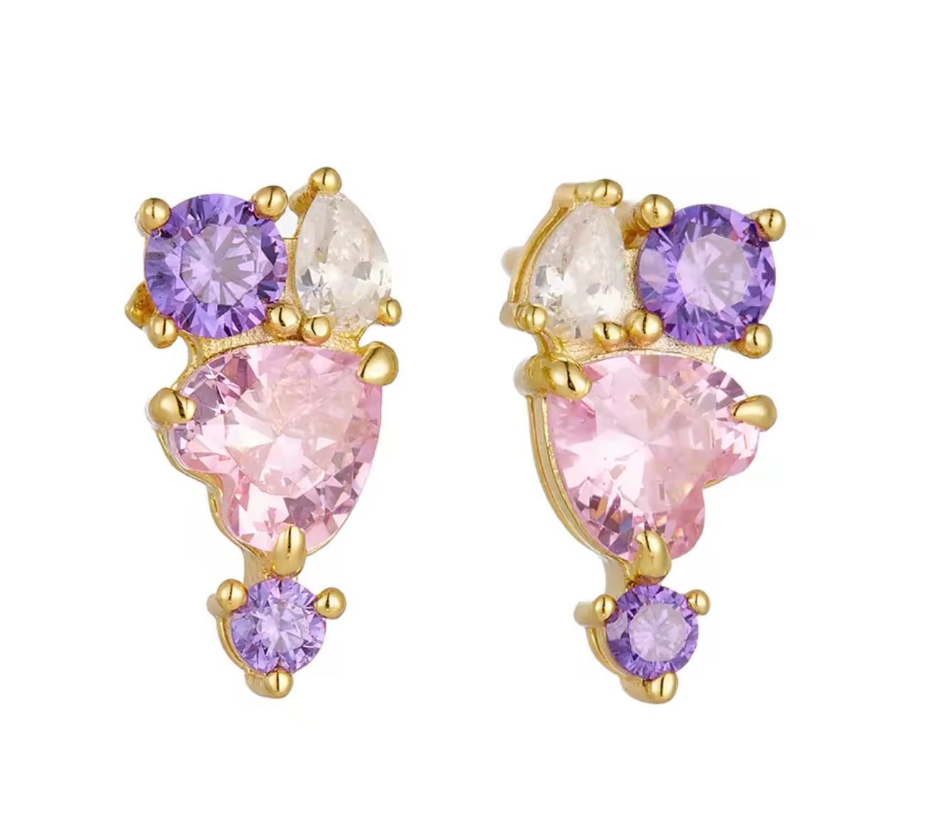The Gold Dangle Purple & Pink Hearts Of Heaven Studs