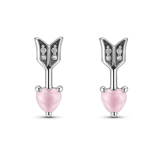 The Silver Pink Cupid Arrow Heart Earrings