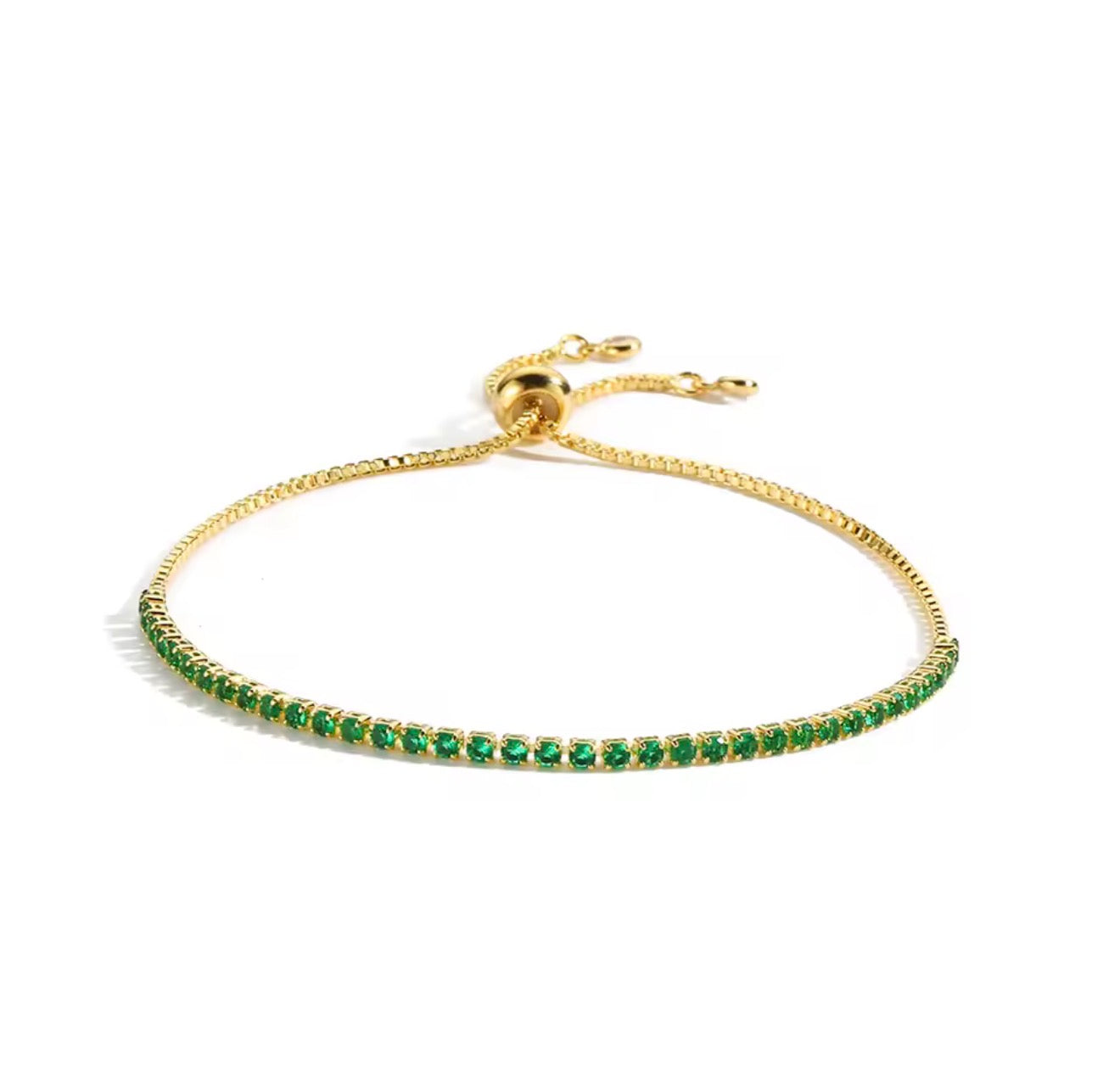 The Gold Emerald Green Dainty Lineage Slider Tennis Bracelet