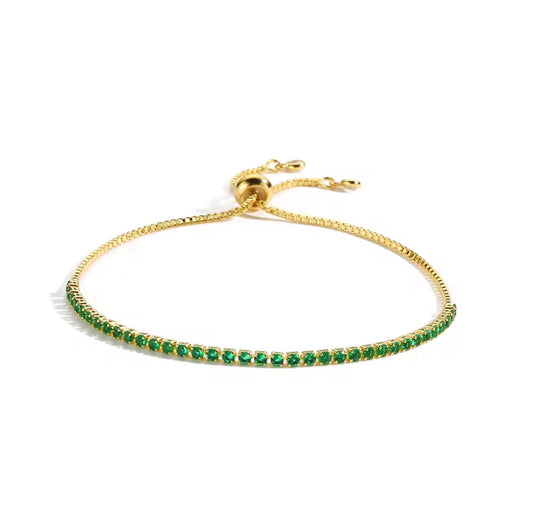 The Gold Emerald Green Dainty Lineage Slider Tennis Bracelet