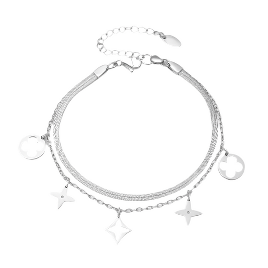 The Silver Bloom Clover Duo-Layer Bracelet