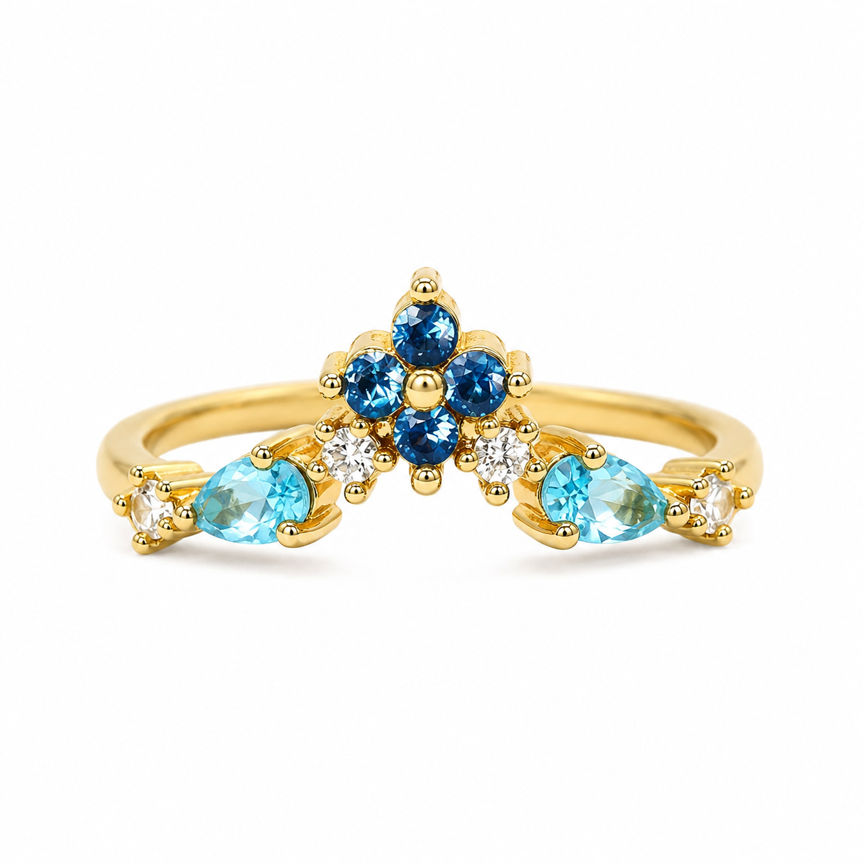 The Gold Ocean Blue Luna Flower Tiara Adjustable Ring