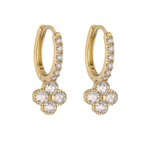 The Gold Glitter Clover Huggies Earrings