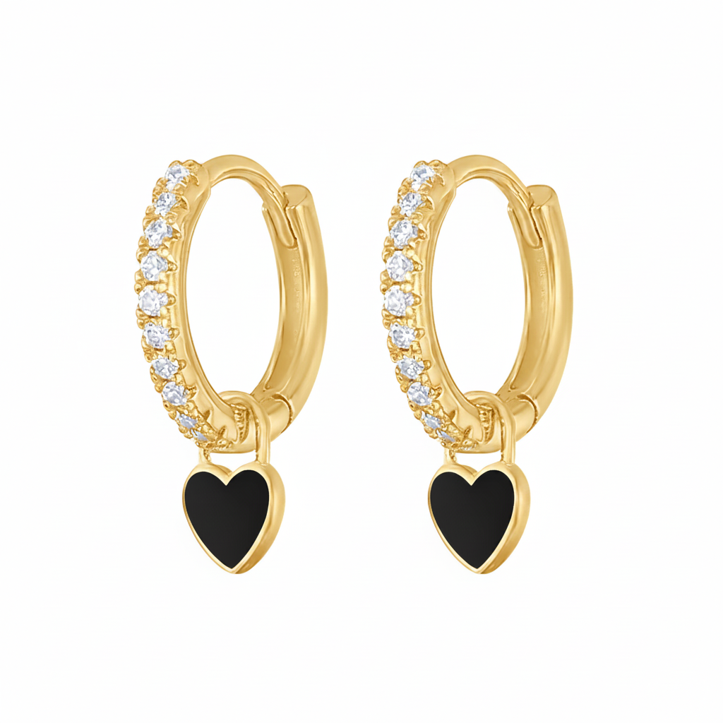 The Gold New York Tif Heart Huggies Earrings