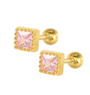 The Gold Pink Square Sugar Quartz Studs