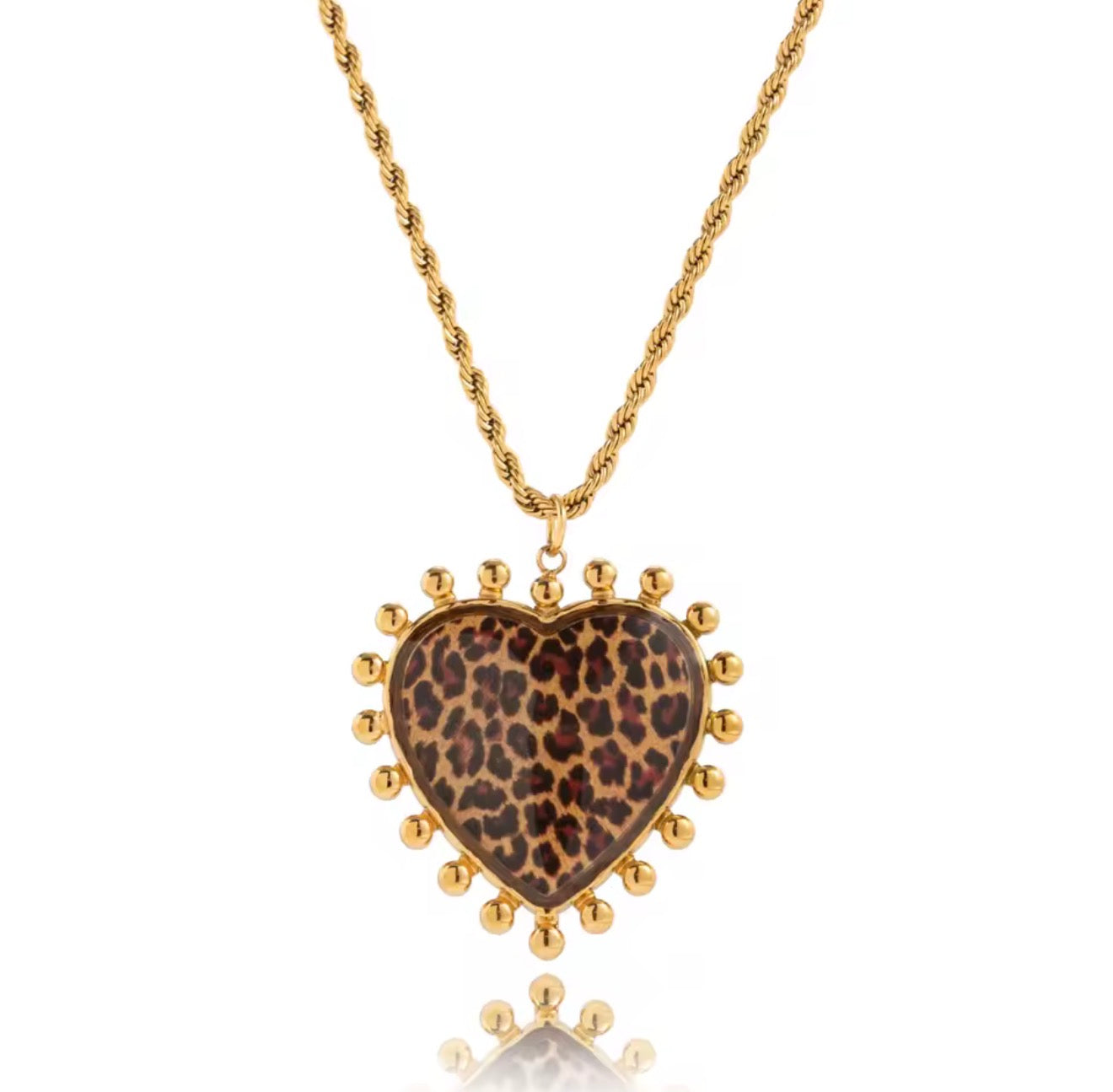 The Gold Autumn Leopard Print Heart Necklace