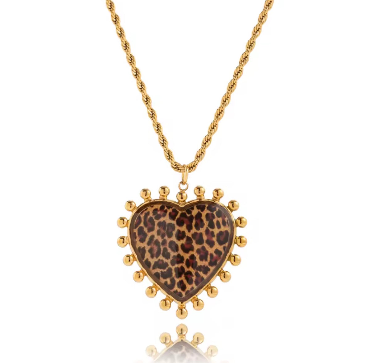 The Gold Autumn Leopard Print Heart Necklace