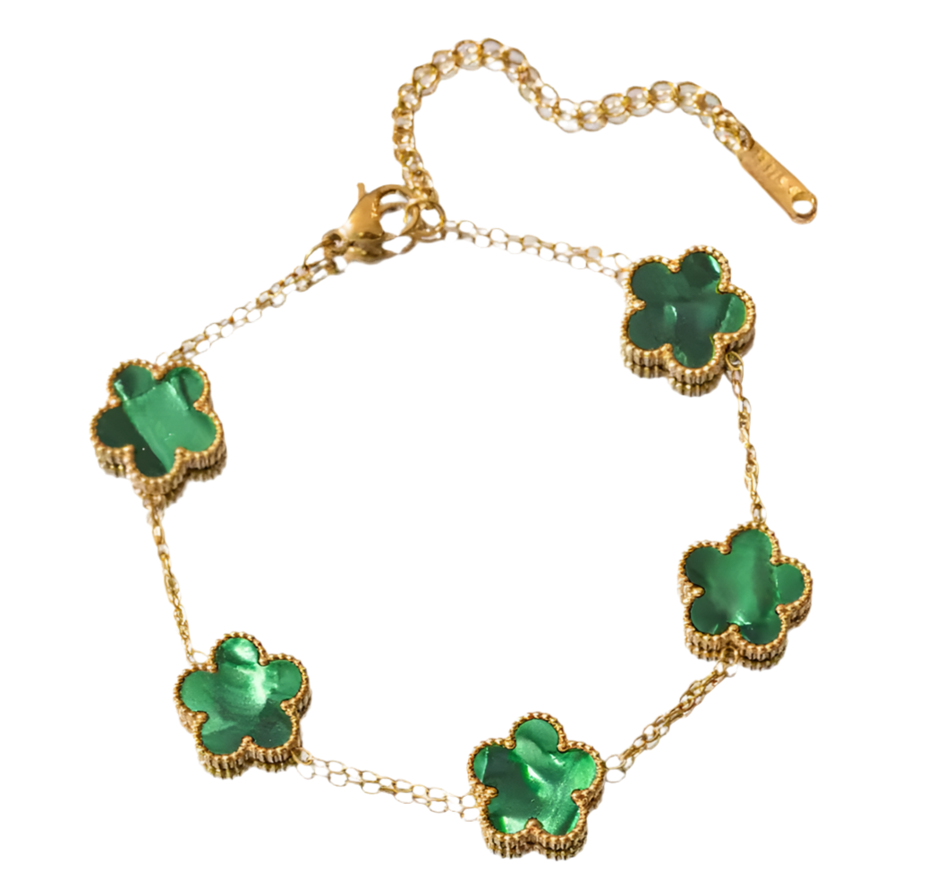 The Gold Emerald Green Amara Flower Bracelet