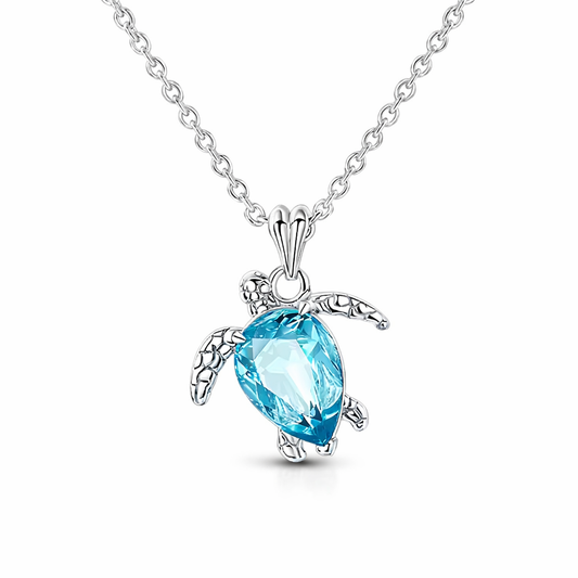 The Silver Aquamarine Turtle Treasures Necklace