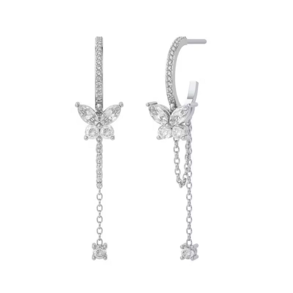 The Silver Dangle Butterfly Drop Earrings