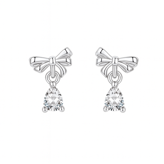 The Silver Crystal Bow Drop Earrings