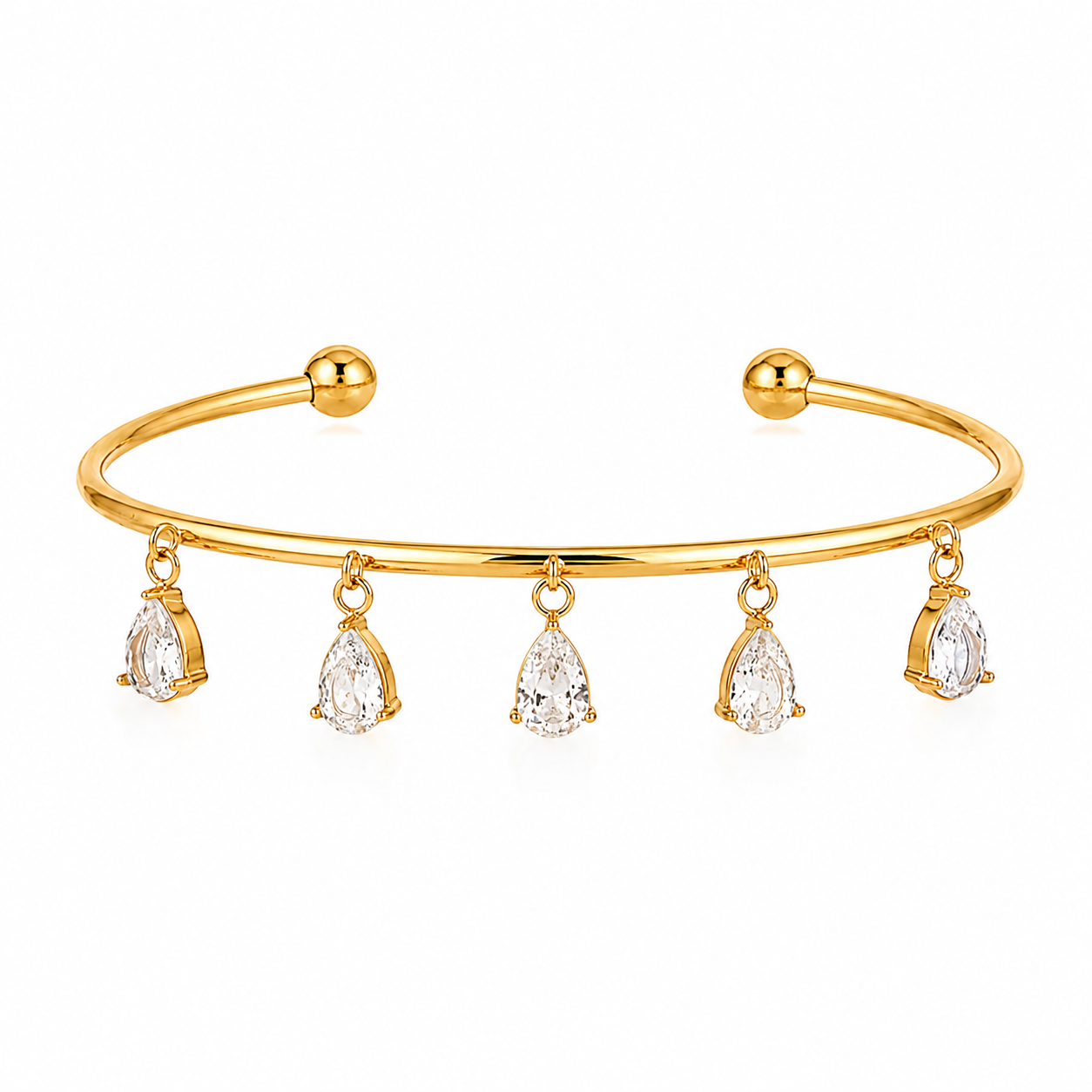 The Gold Sparkling Clear Water Droplet Adjustable Bangle