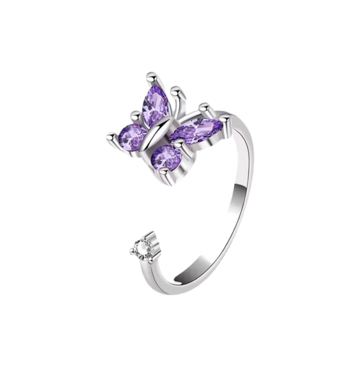 The Silver Purple Butterfly Gemstone Anxiety Ring