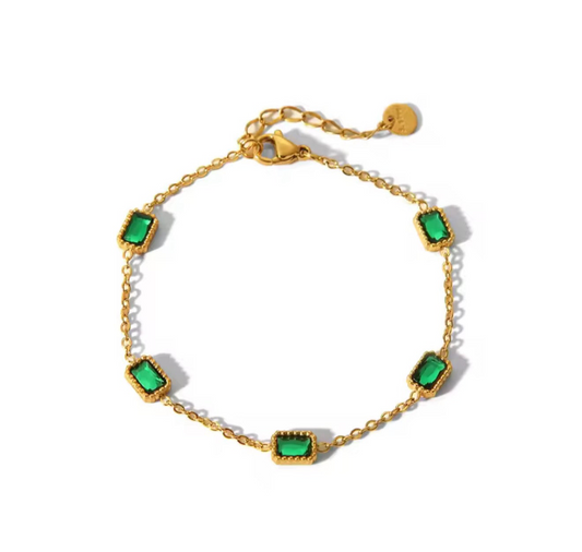 The Golden Emerald Green Princess Gemstone Dainty Bracelet