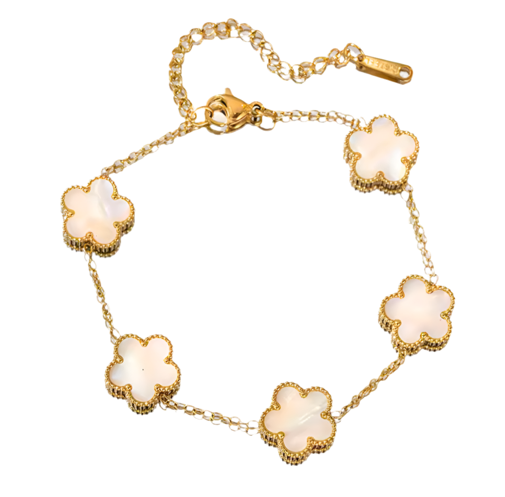 The Gold Pearlescent White Amara Flower Bracelet