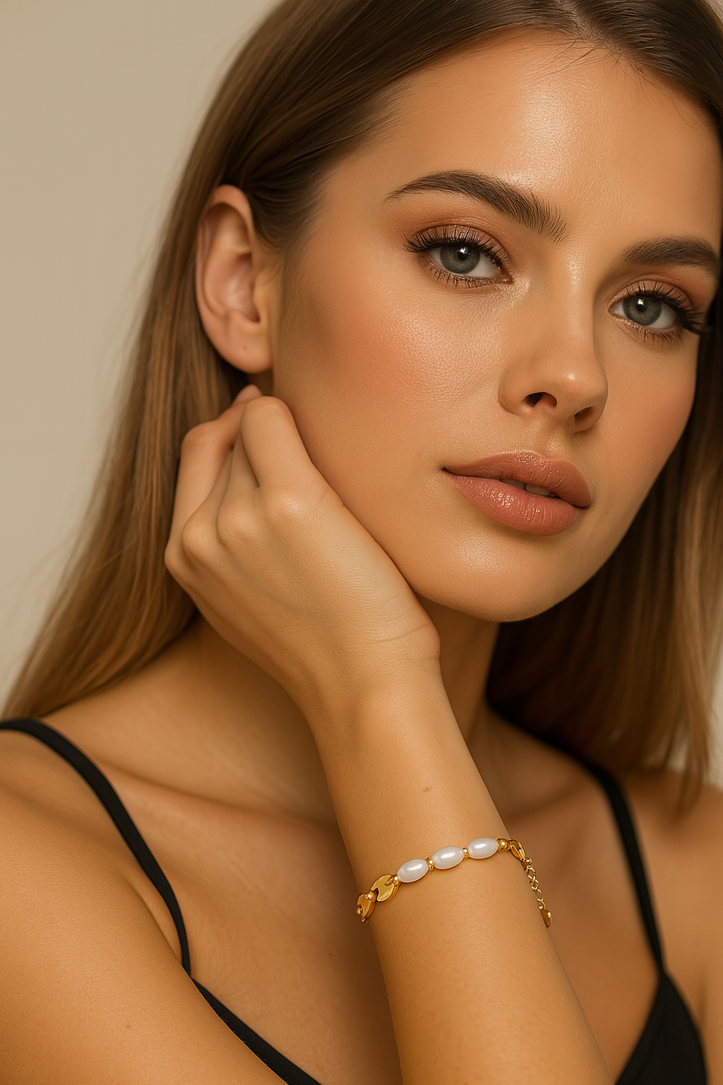 The Gold Luxurious Link Of Pearls Bracelet