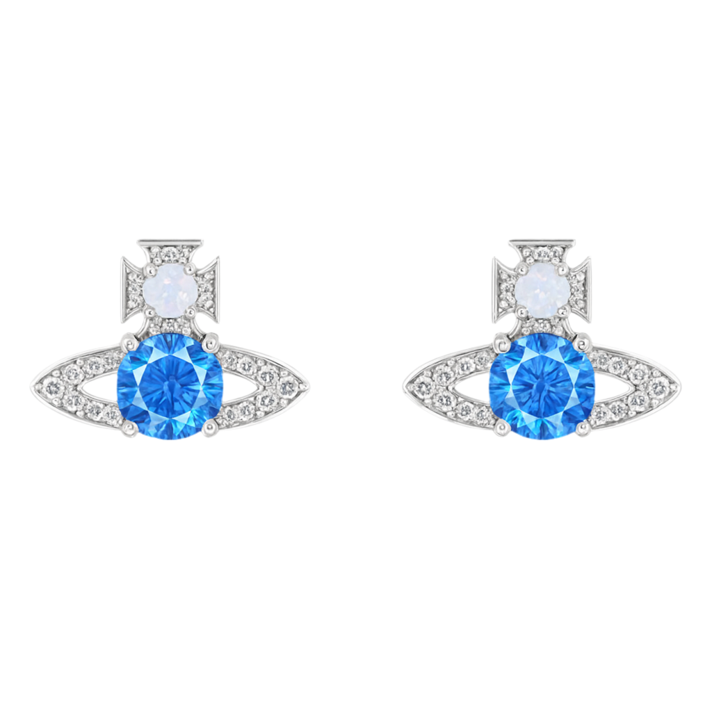 The Silver Sparkling Sky Blue Saturn Studs