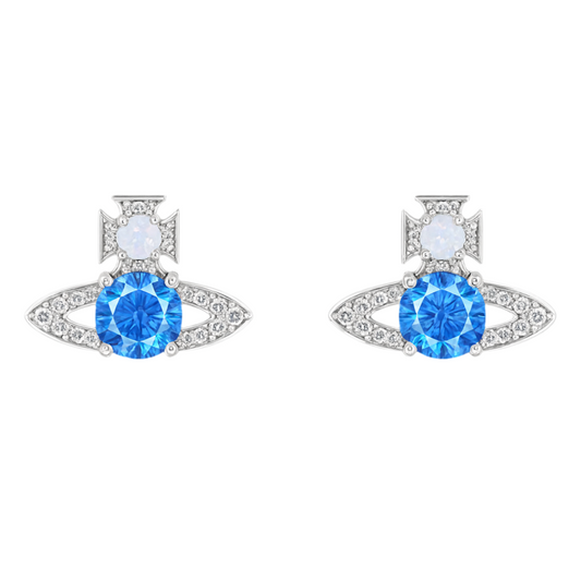 The Silver Sparkling Sky Blue Saturn Studs