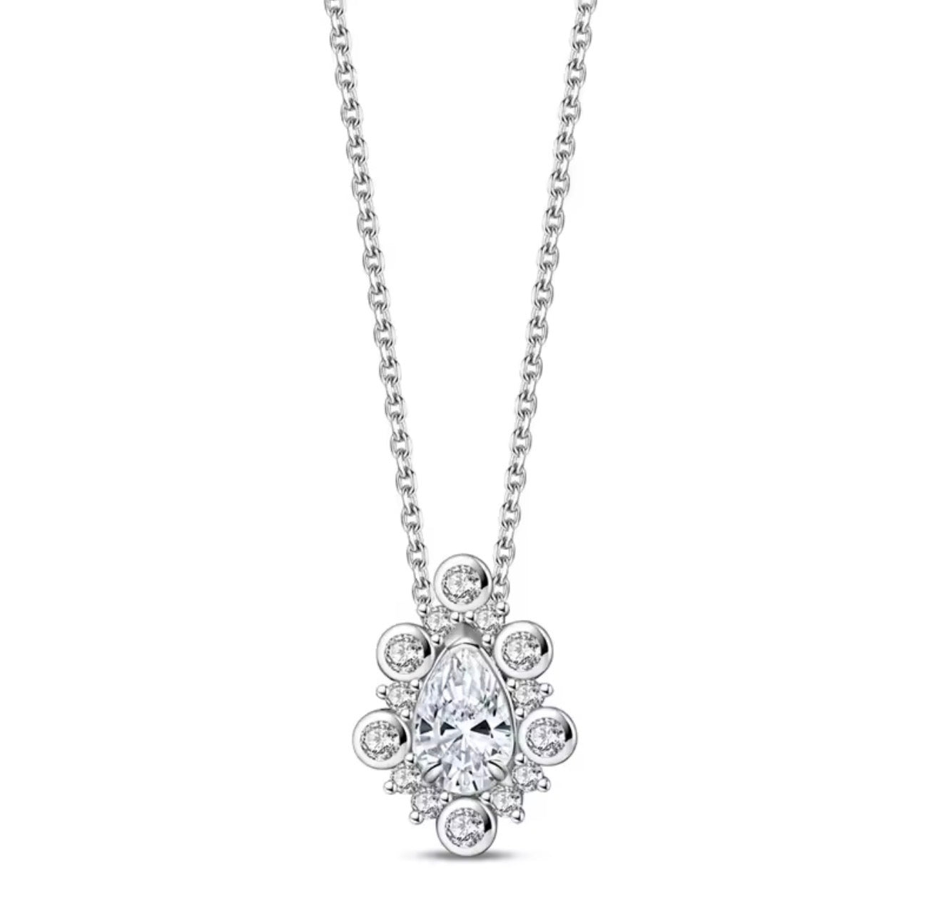 The Silver Virelle Teardrop Halo Pendant Necklace