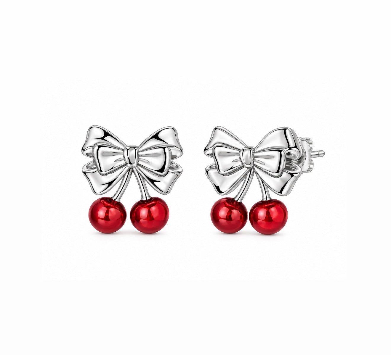 The Silver Pretty Cherry Bow Stud Earrings