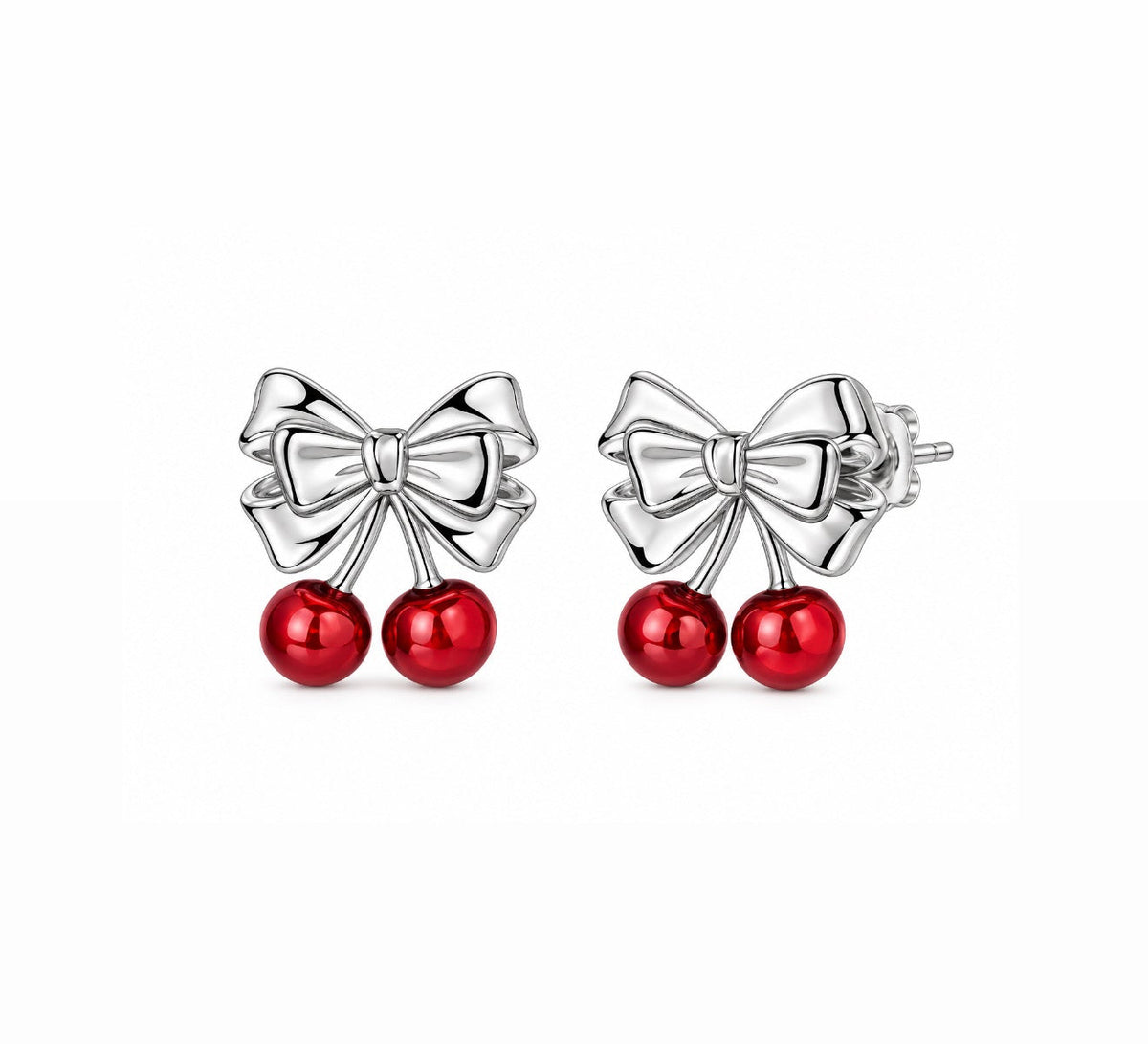 The Silver Pretty Cherry Bow Stud Earrings