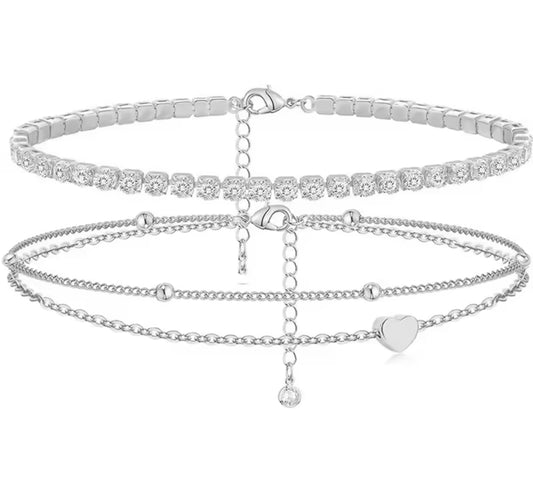 The Silver Double Over Anklet Duo