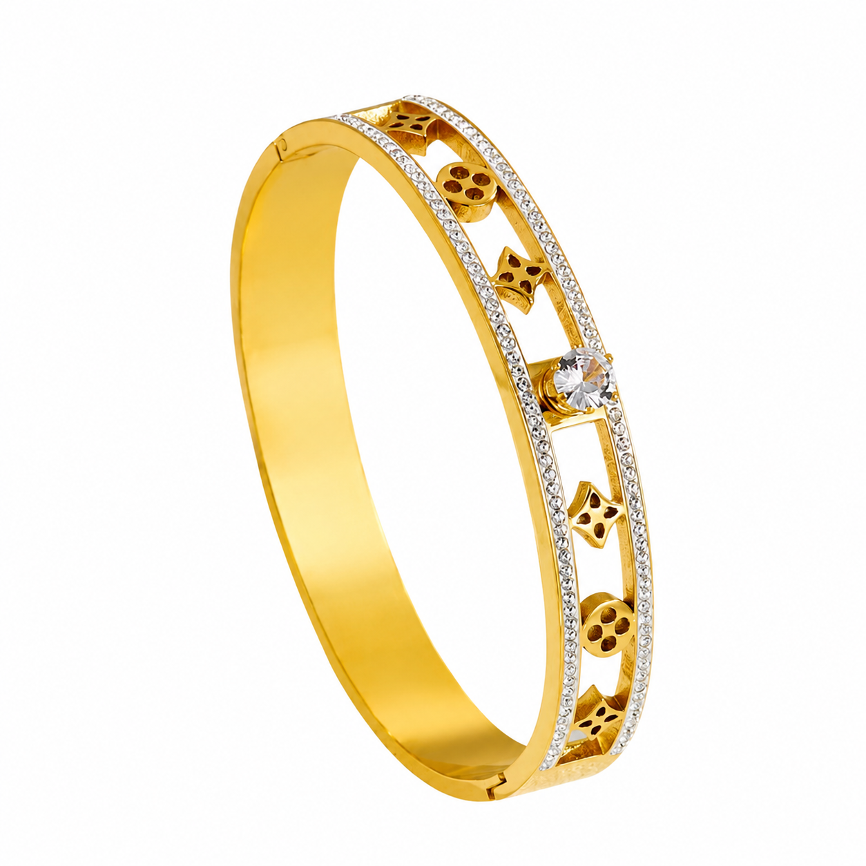 The Gold Luxury Sparkling Adriana Clover Bangle