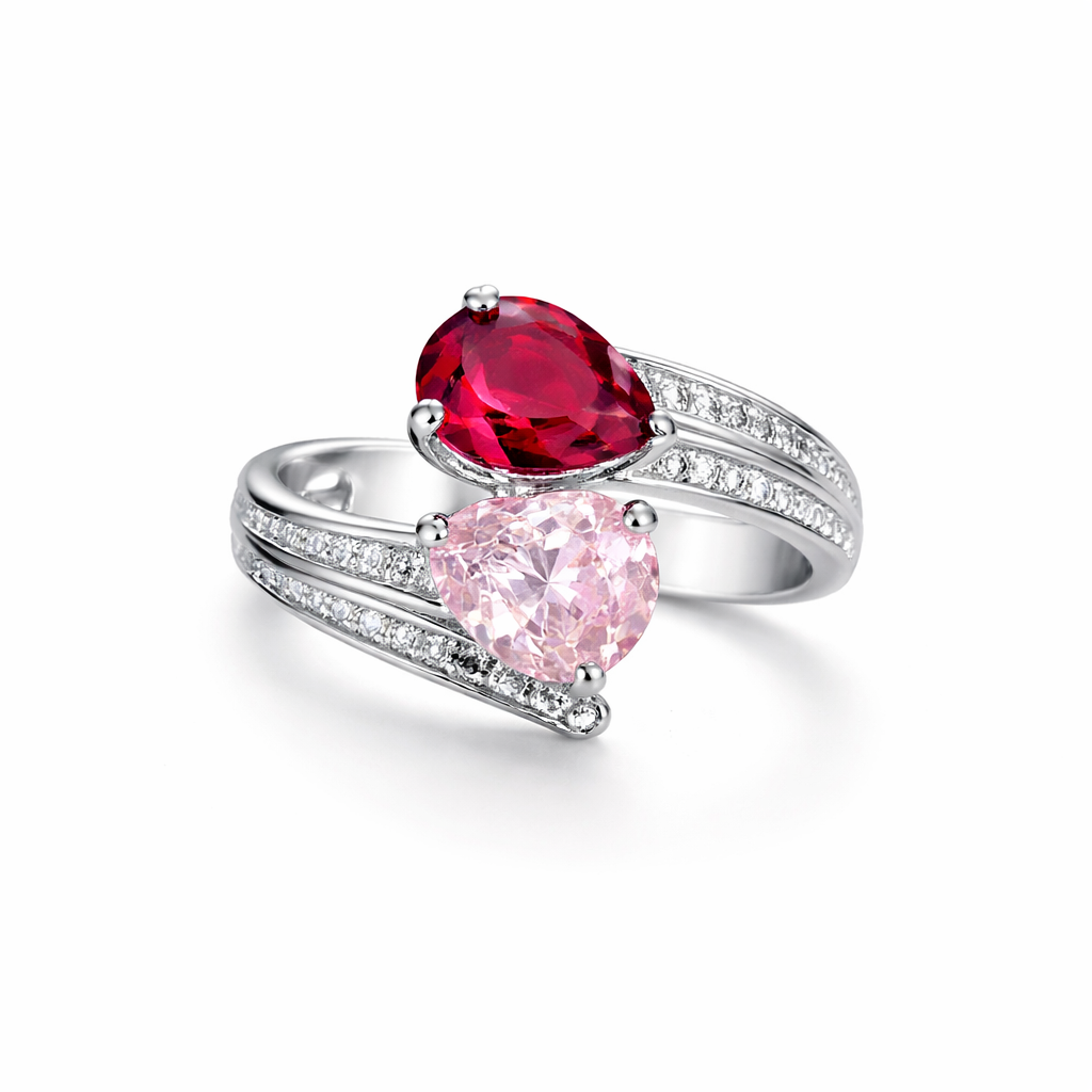 The Silver Adjustable Rosé Teardrop Duo Devotion Ring