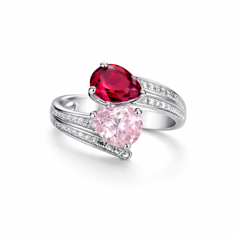 The Silver Adjustable Rosé Teardrop Duo Devotion Ring