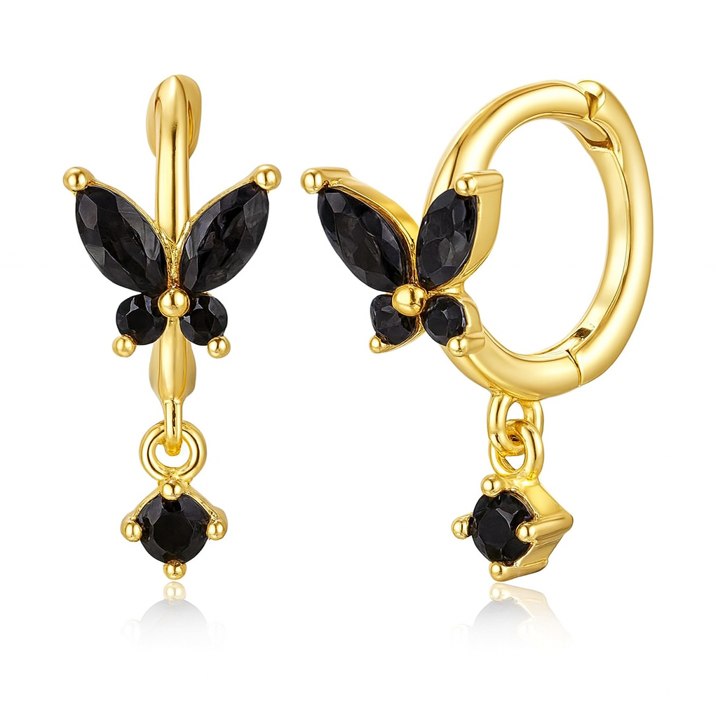 The Gold Valentina Noir Black Butterfly Drop Earrings
