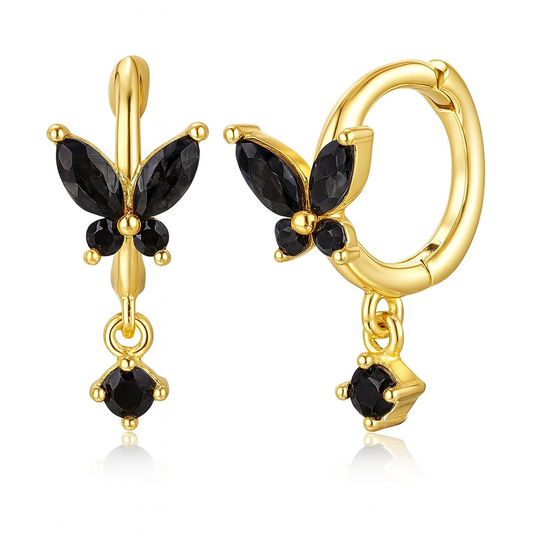 The Gold Valentina Noir Black Butterfly Drop Earrings