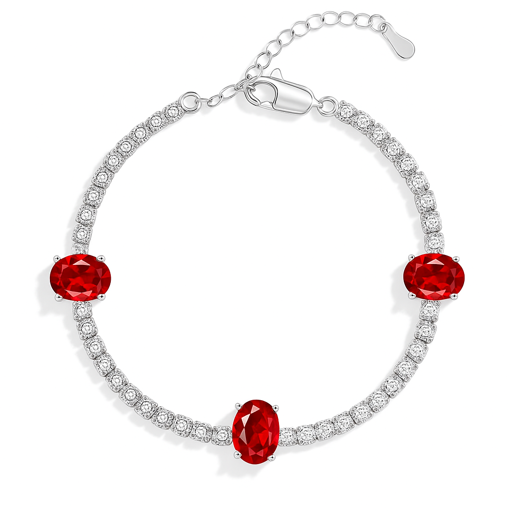 The Silver Ruby Red Sparkling Diamanté Arya Tennis Bracelet