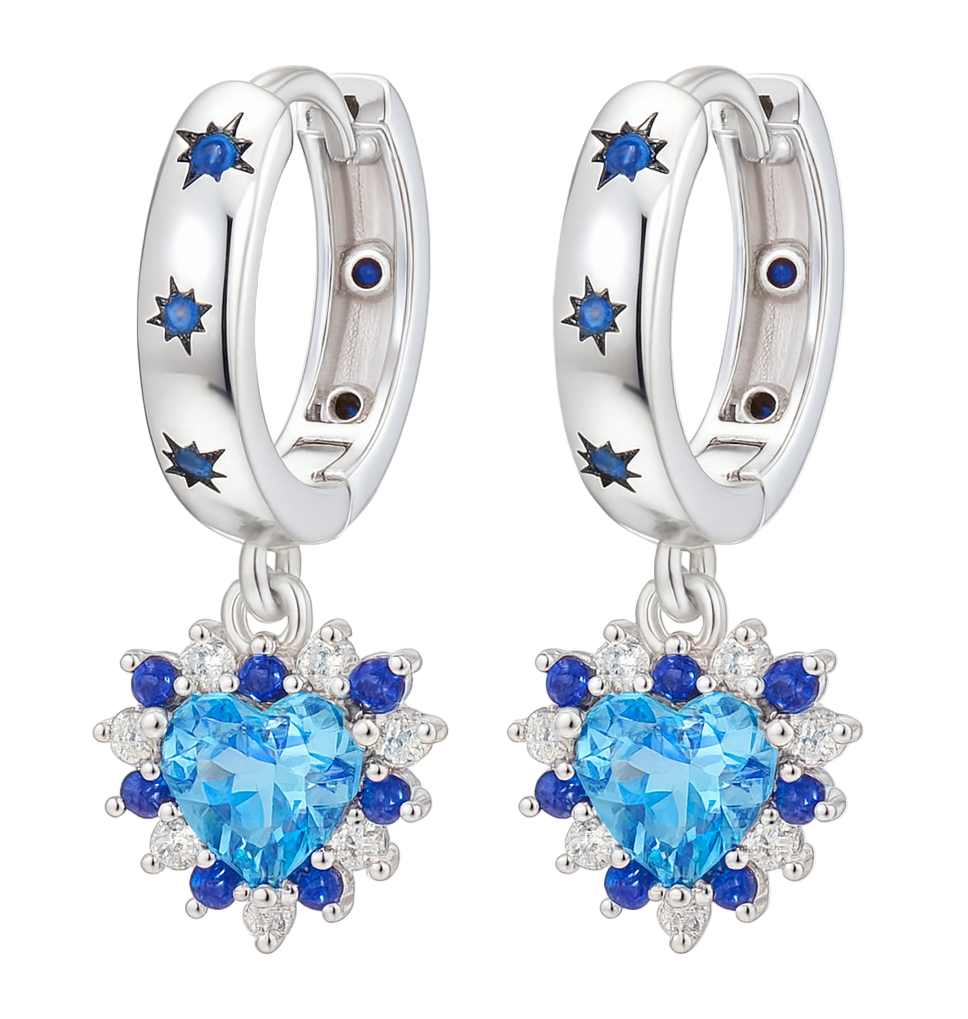The Silver Celestia Blue Frost Heart Hoops