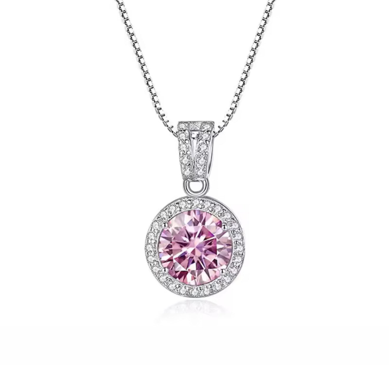 The Silver Pink Sparkling Amilisè Circular Gemstone Pendant Necklace