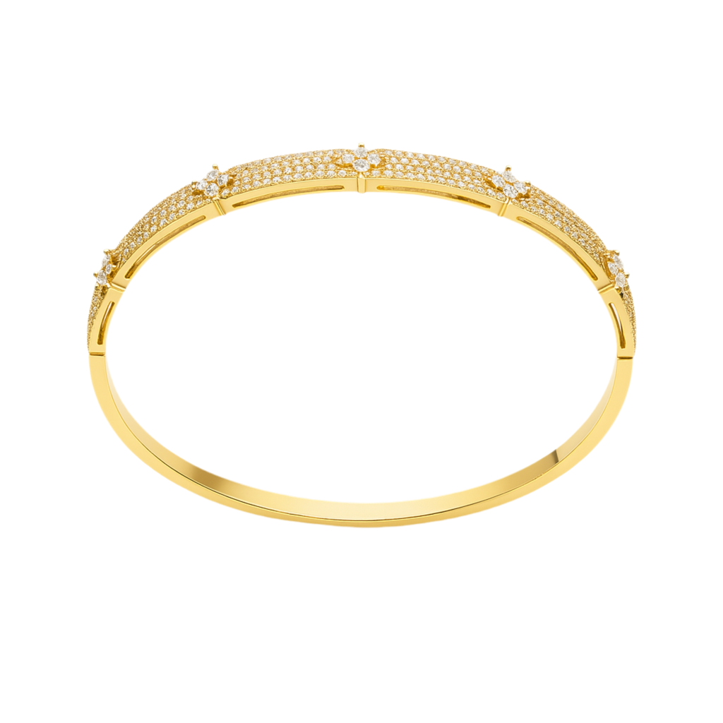 The Gold Glitter Sparkling Clover Flower Bangle