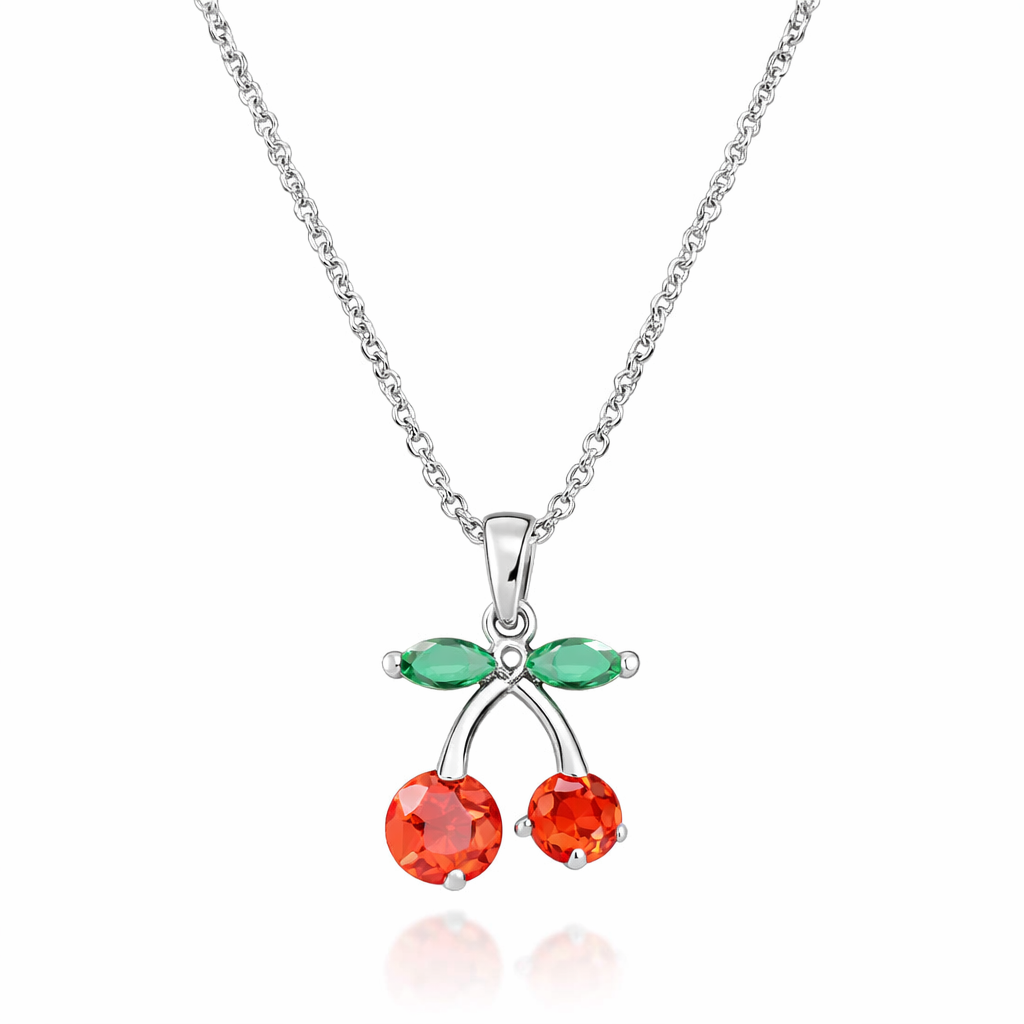 The Silver Cherry Crystal Pendant Necklace