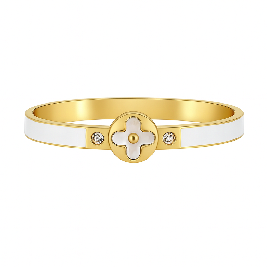 The Golden Snow White Victoria Clover Flower Bangle