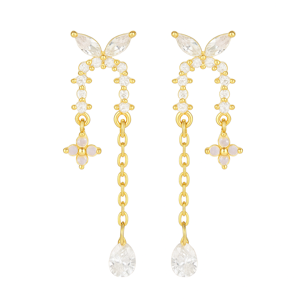 The Gold Butterfly Petals Cascade Drop Stud Earrings