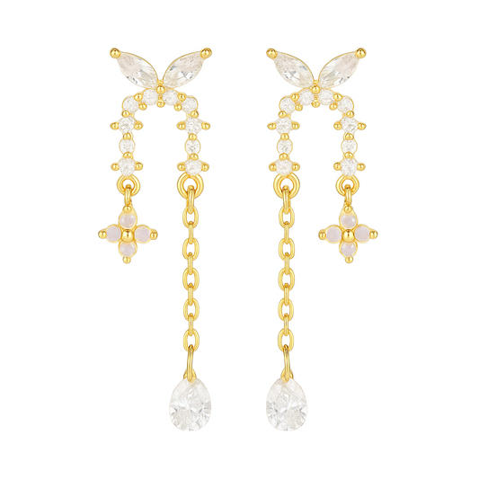 The Gold Butterfly Petals Cascade Drop Stud Earrings