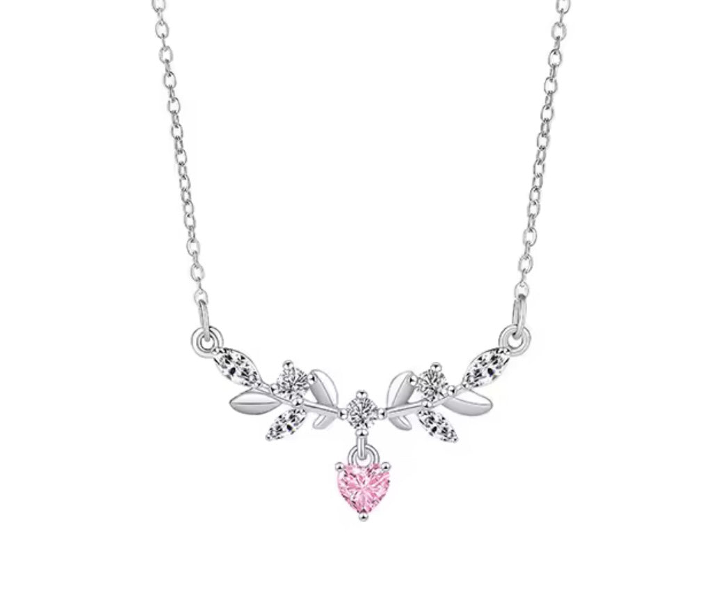 The Silver Pink Dangle Enchanted Heart Necklace