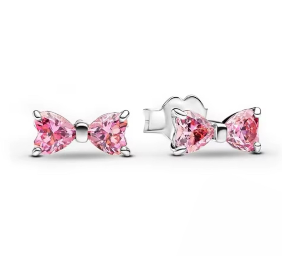 The Silver Pink Bow Grace Stud Earrings