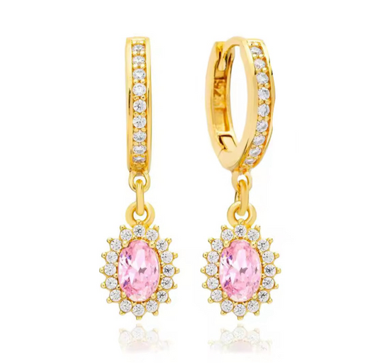 The Gold Baby Pink Regal Halo Drop Earrings