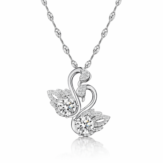 The Eternellé Swan Love Duo Necklace - 100% Moissanite Diamonds