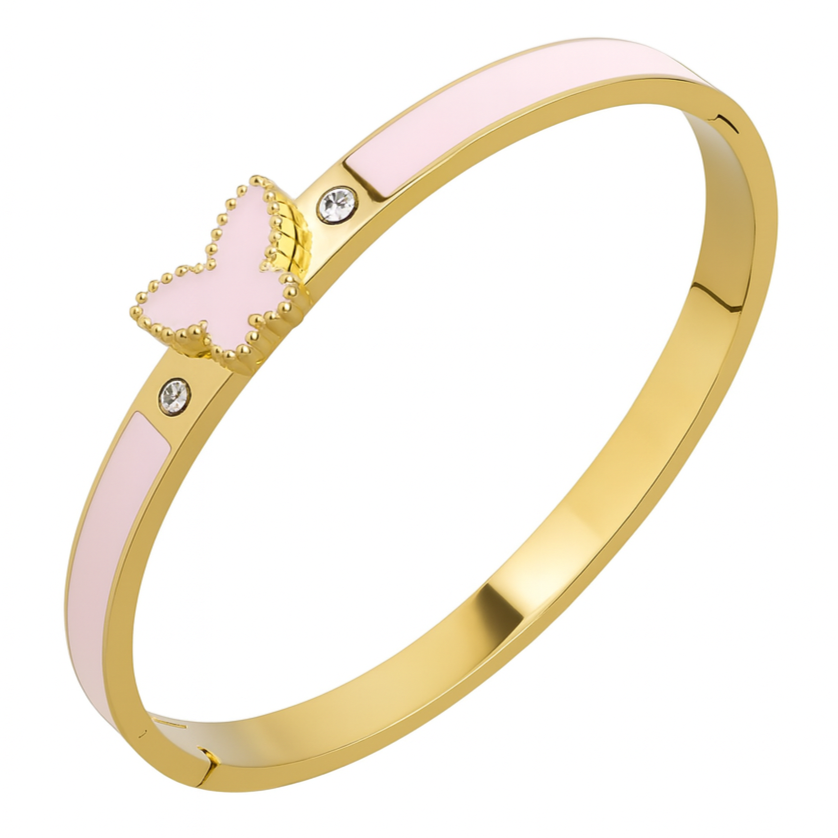 The Gold Baby Pink Butterfly Wings Bangle