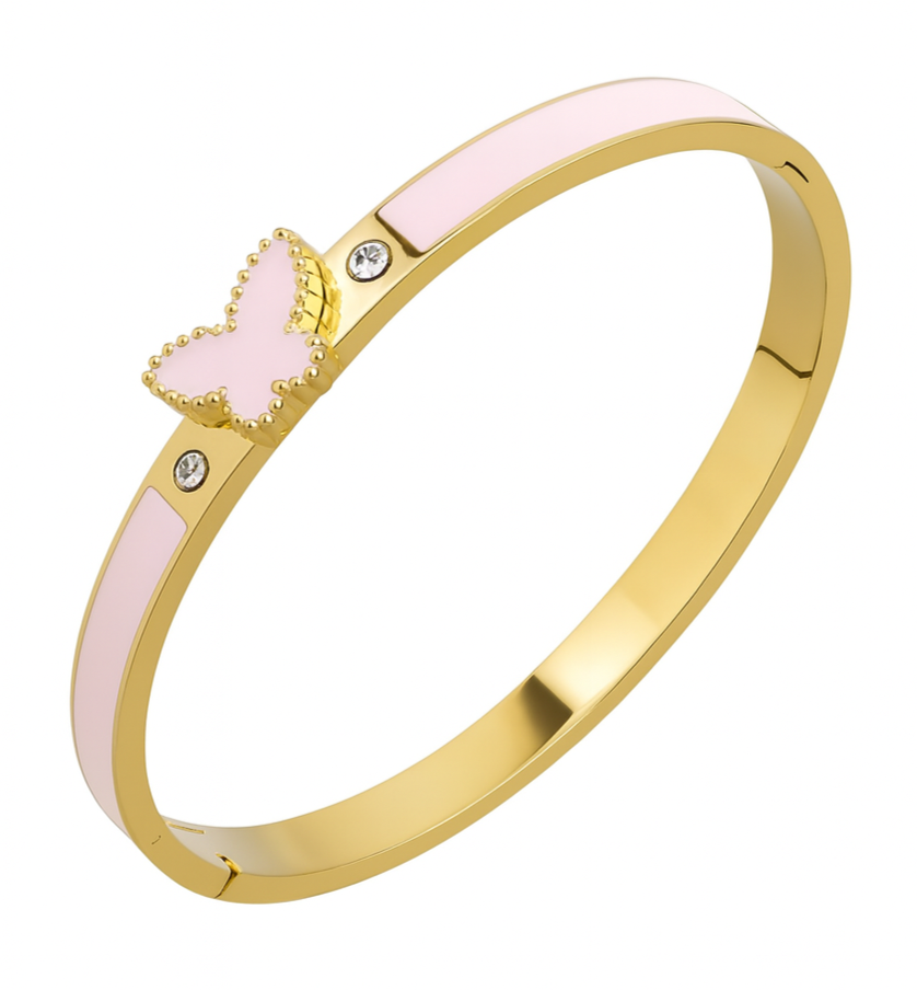 The Gold Baby Pink Butterfly Wings Bangle