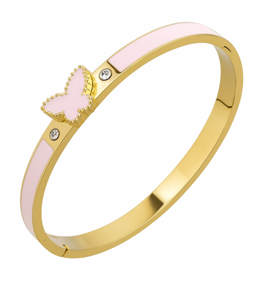The Gold Baby Pink Butterfly Wings Bangle