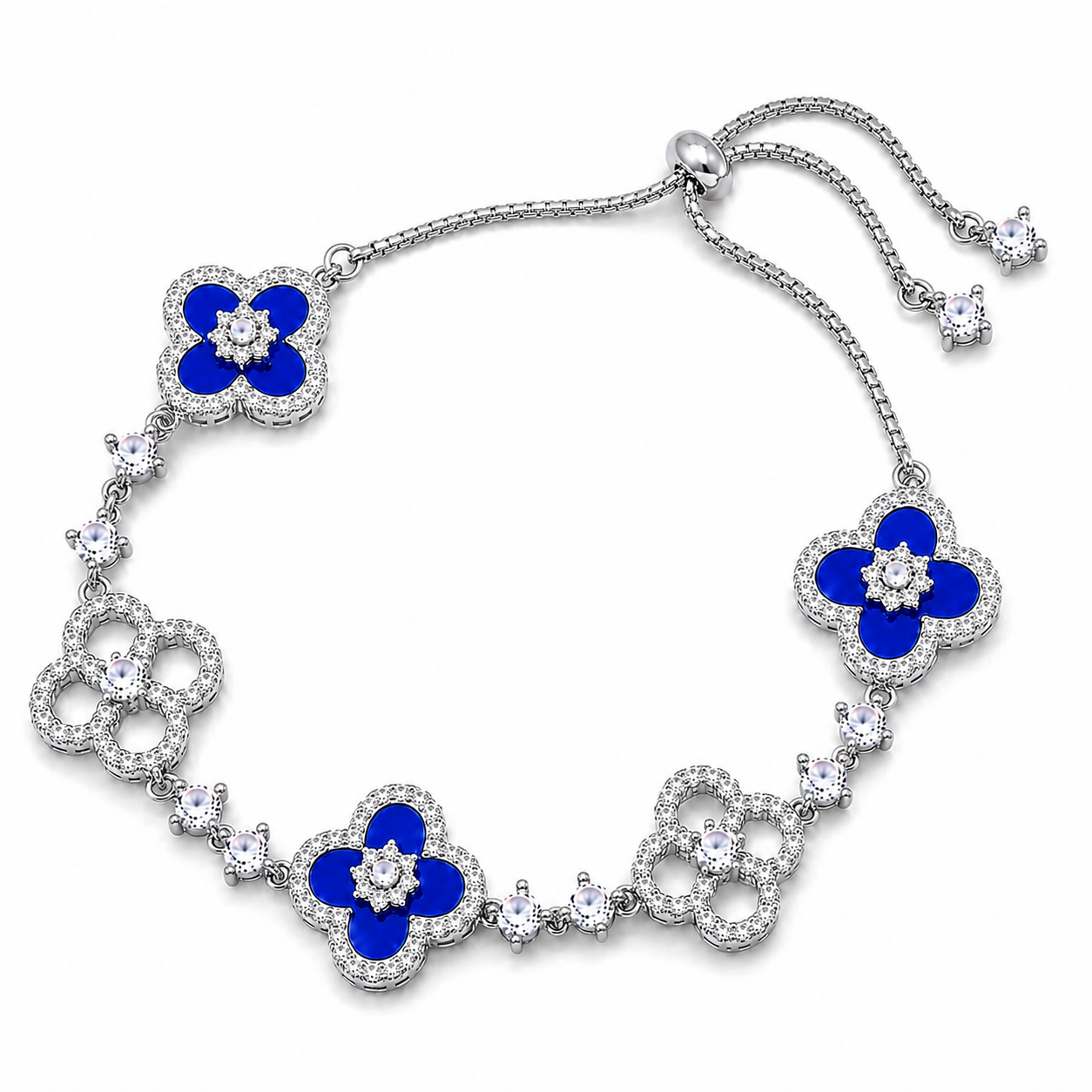The Silver Sparkling Enchanted Arabia Clover Adjustable Bracelet