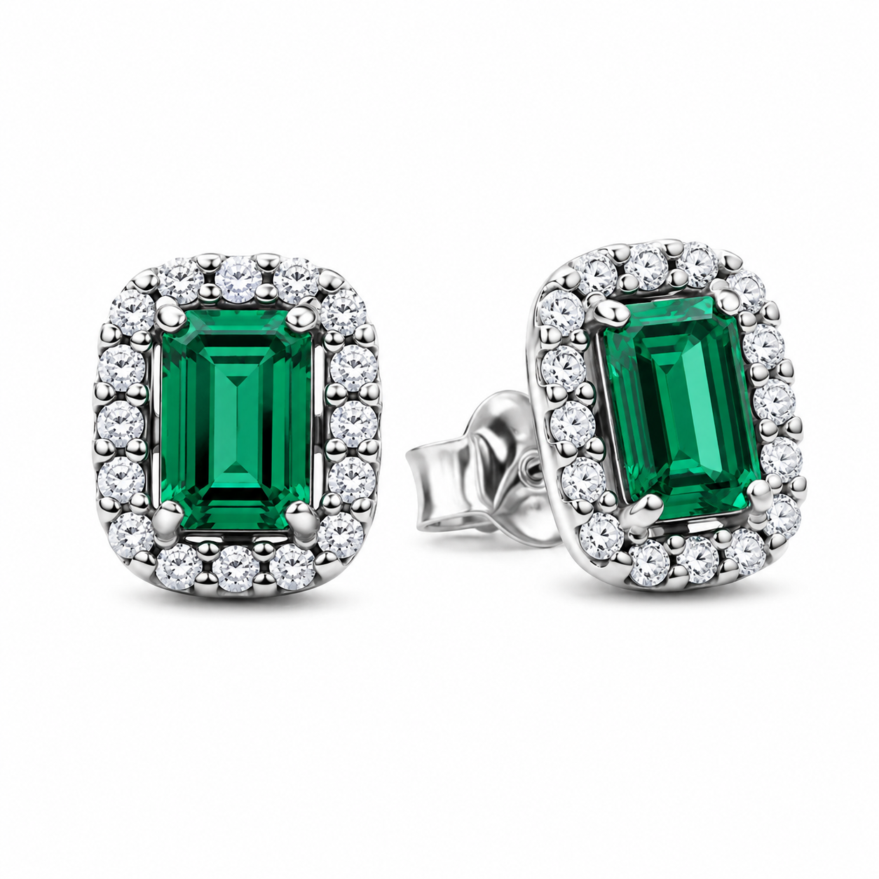 The Silver Sparkling Emerald Green Mulan Pendant Studs
