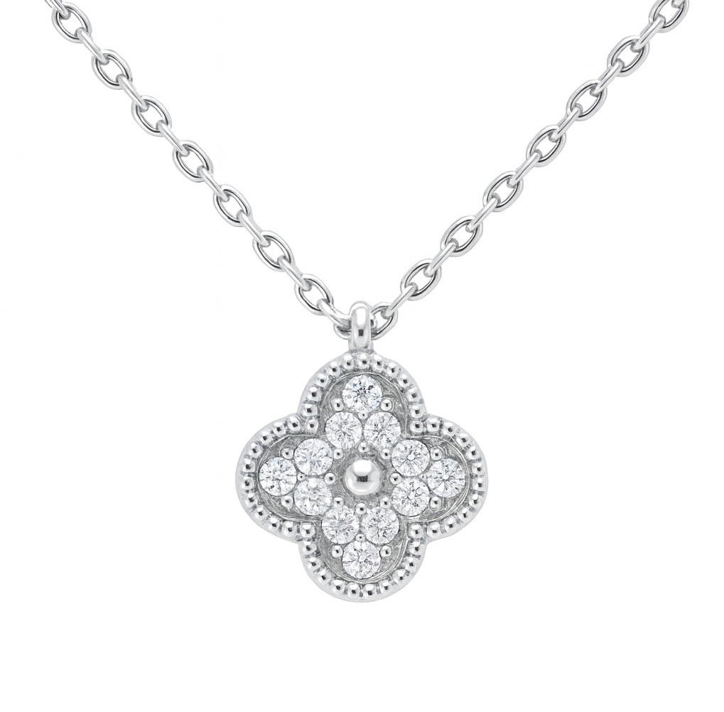 The Silver Sparkling Fortuna Bloom Clover Flower Necklace