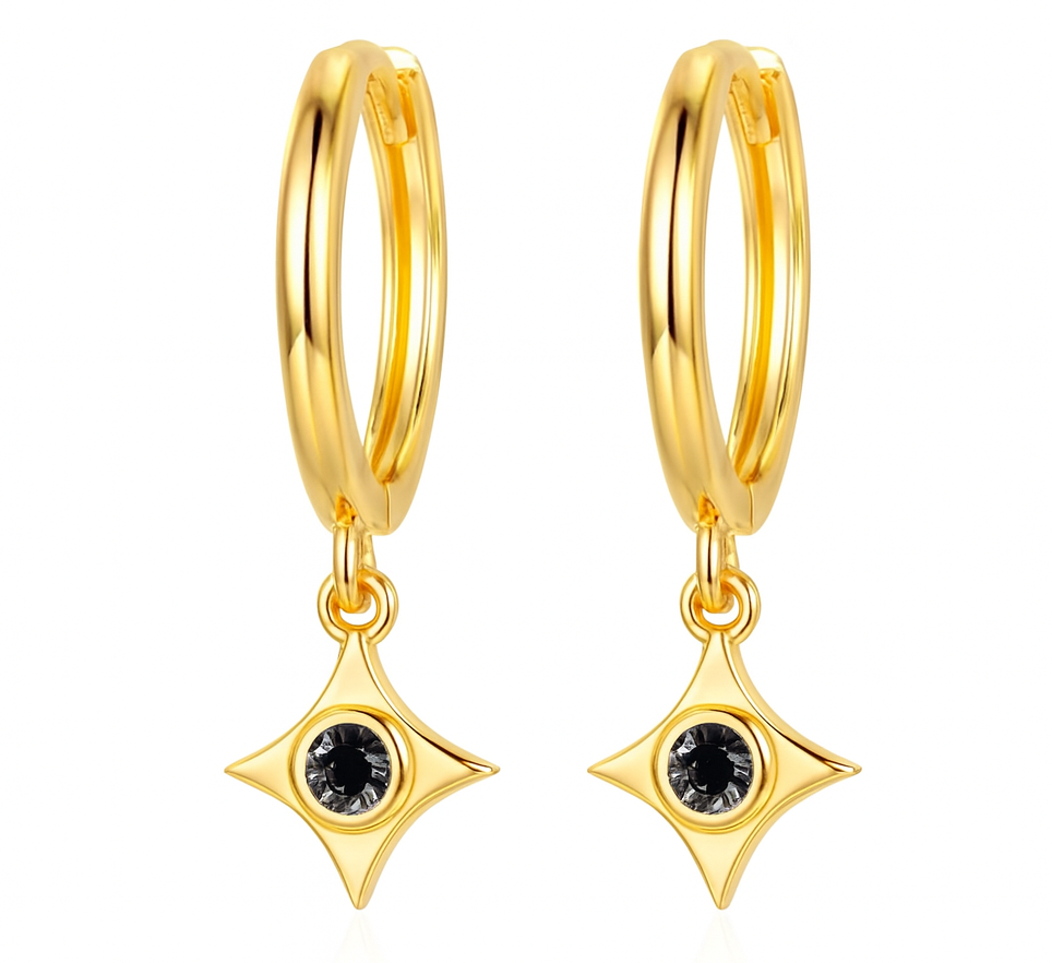 The Gold Midnight Circle Black Star Hoop Earrings